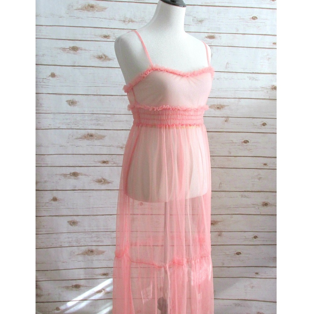 Primark Coral Mesh Maxi Dress High Waist Bohemian